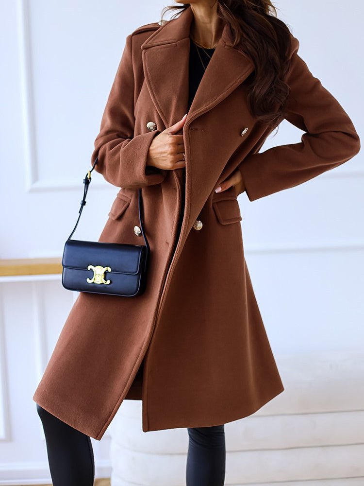 Women's Coats Simple Lapel Double Breasted Woolen Coat