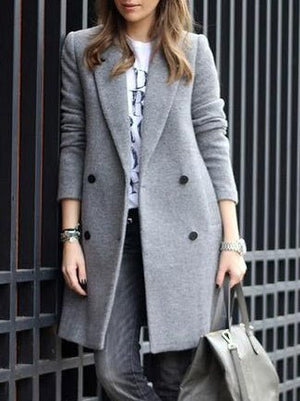 Women's Coats Solid Lapel Double Breasted Wool Coat