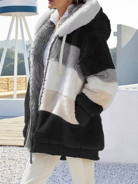 Women's Coats Warm Plush Patchwork Loose Coat