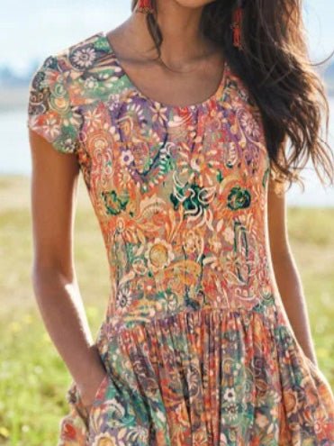 Women's Dresses Bohemian Print Pocket Short Sleeve Dress