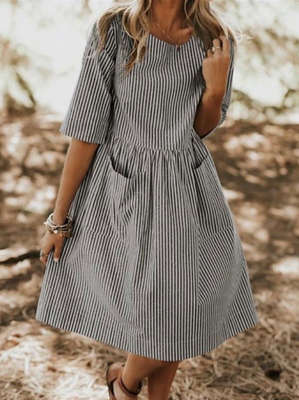 Women's Dresses Crewneck Striped Pocket Casual Dress