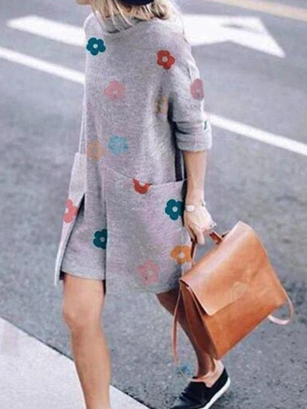 Women's Dresses Fashion Loose High Collar Printed Mini Dress