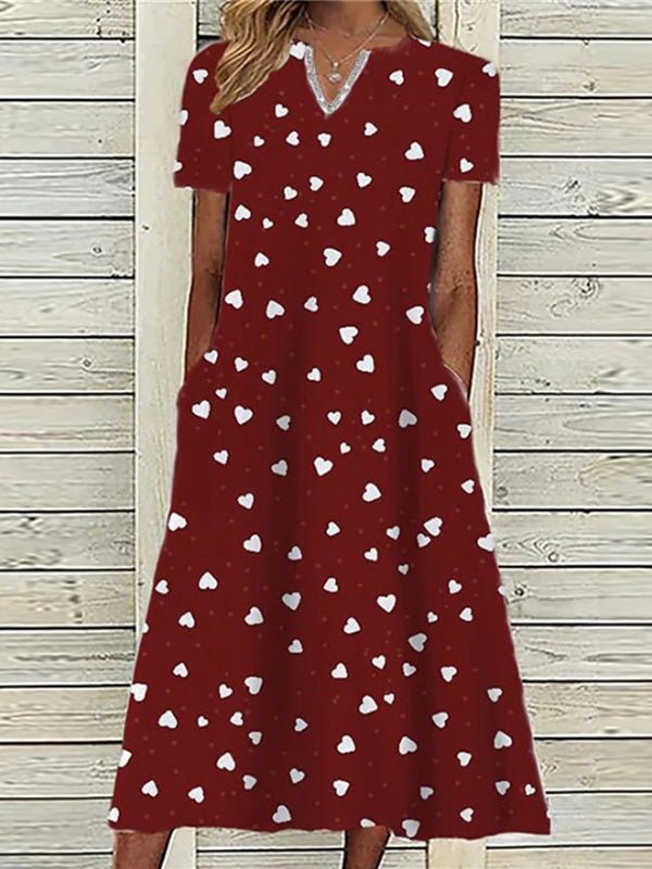 Women's Dresses Heart Print Pocket Short Sleeve Dress