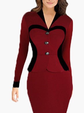 Women's Dresses Lapel Button Long Sleeve Slim Fit Dress