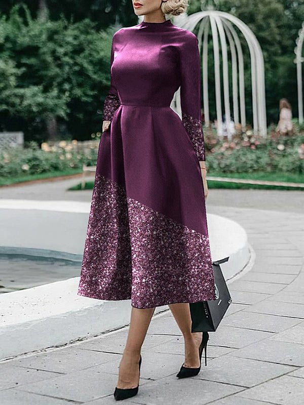 Women's Dresses Long Sleeve Fitted Printed Midi Dress
