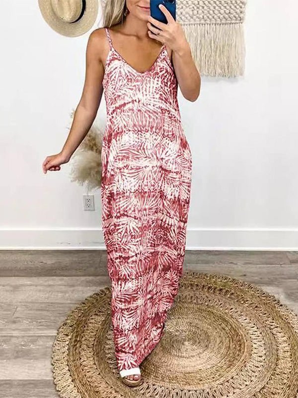 Women's Dresses Loose Tie-Dye Print V-Neck Slip Dress