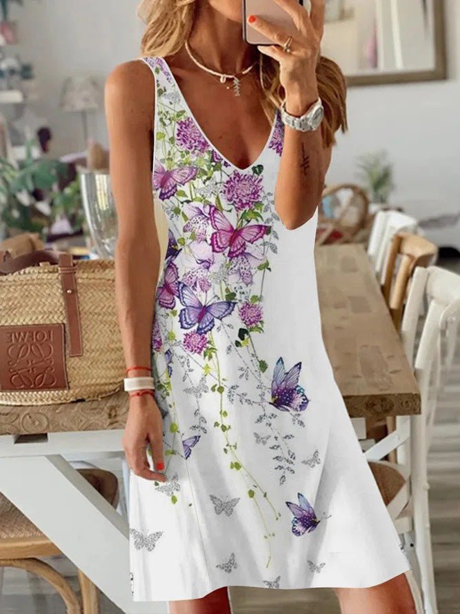 Women's Dresses Printed V-Neck Sleeveless Dress