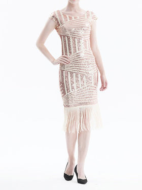 Women's Dresses Sequined Fringe Slim Fit Midi Dress