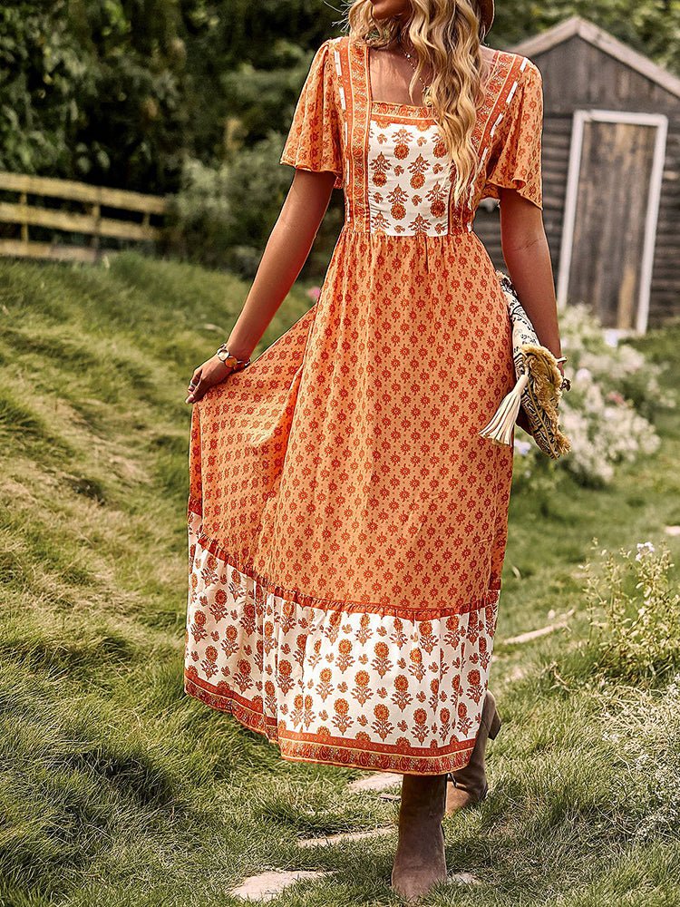 Women's Dresses  Short Sleeved Bohemian Casual Midi Dress
