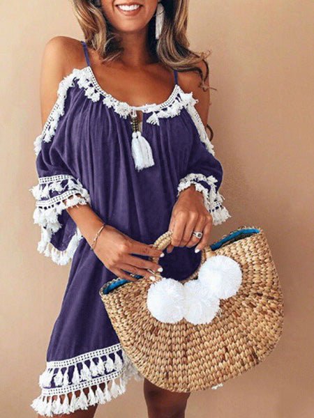 Women's Dresses Sling Fringed Off-Shoulder Dress