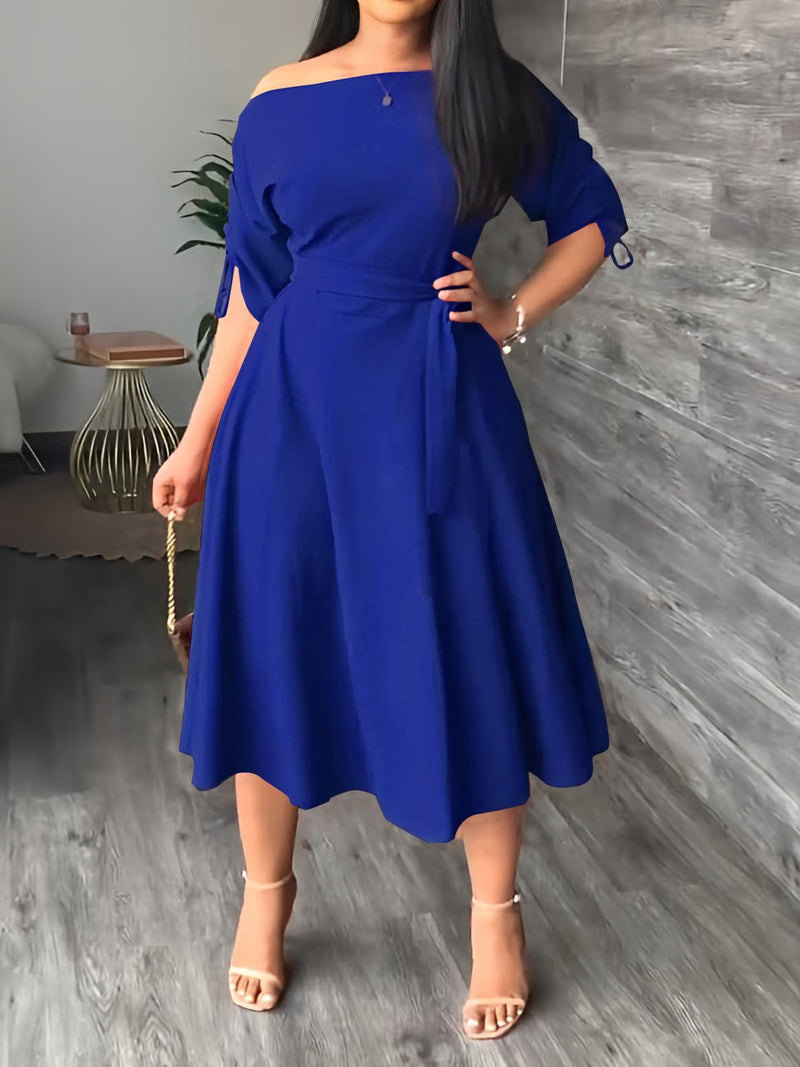 Women's Dresses Sloping Shoulder Tie Mid Sleeve Dress