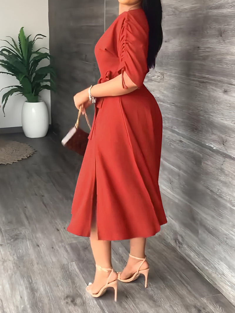 Women's Dresses Sloping Shoulder Tie Mid Sleeve Dress