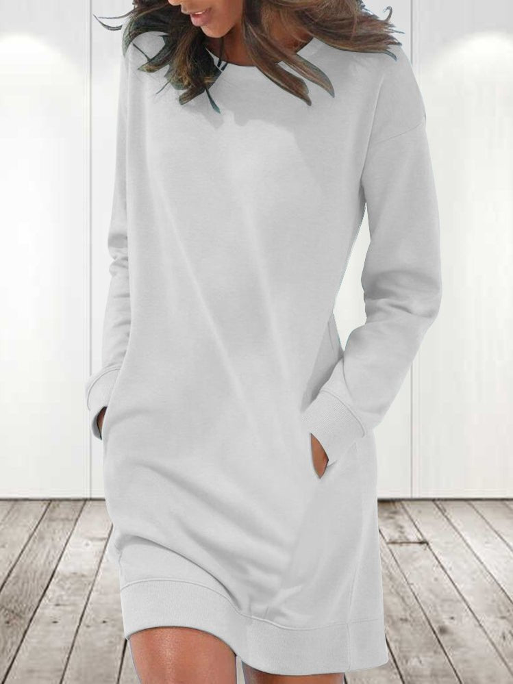 Women's Dresses Solid Crew Neck Long Sleeve Pocket Dress