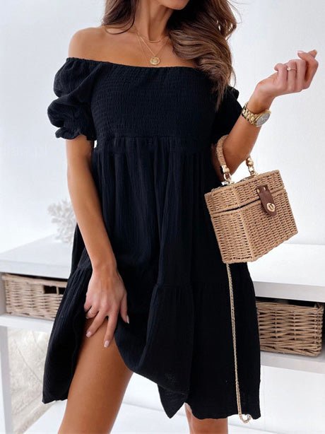 Women's Dresses Solid One-Shoulder Short Sleeve Dress