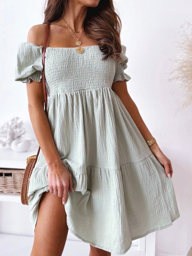 Women's Dresses Solid One-Shoulder Short Sleeve Dress