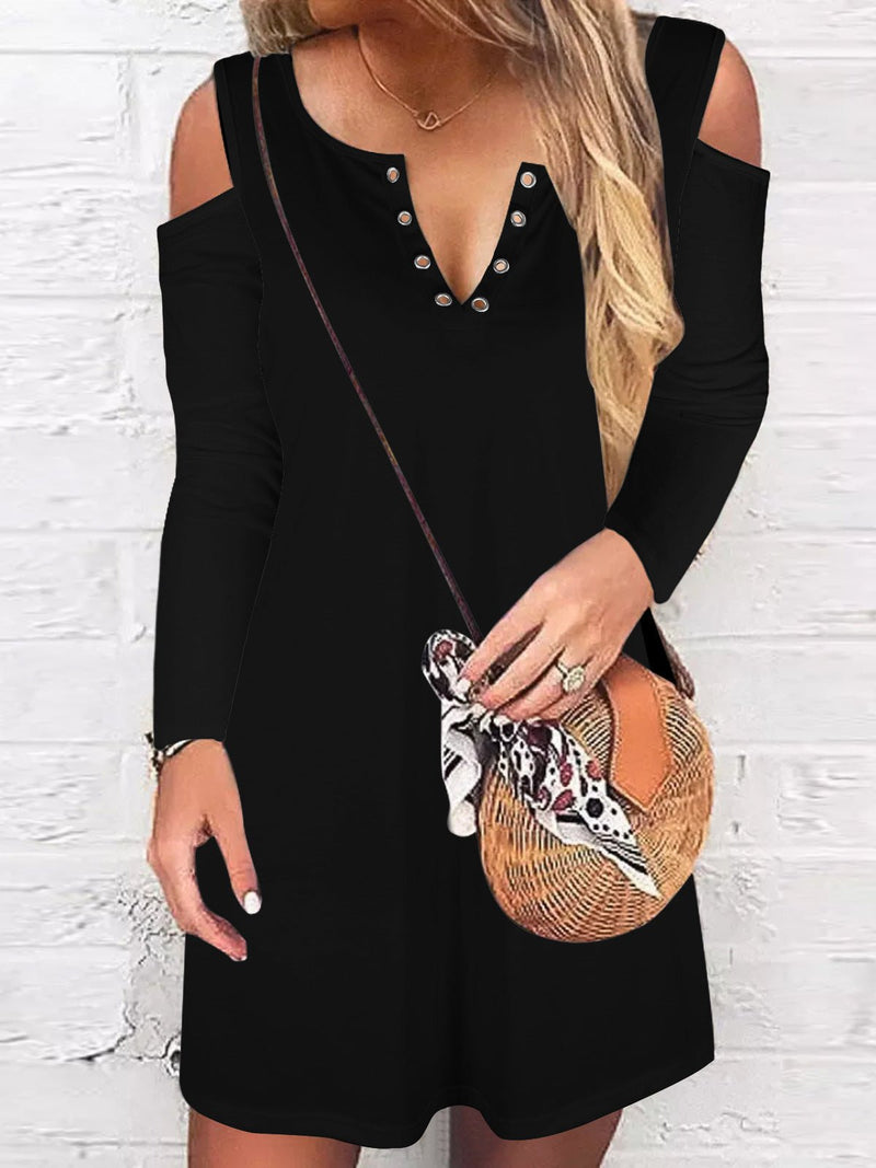 Women's Dresses Solid V-Neck Off-Shoulder Long Sleeve Dress