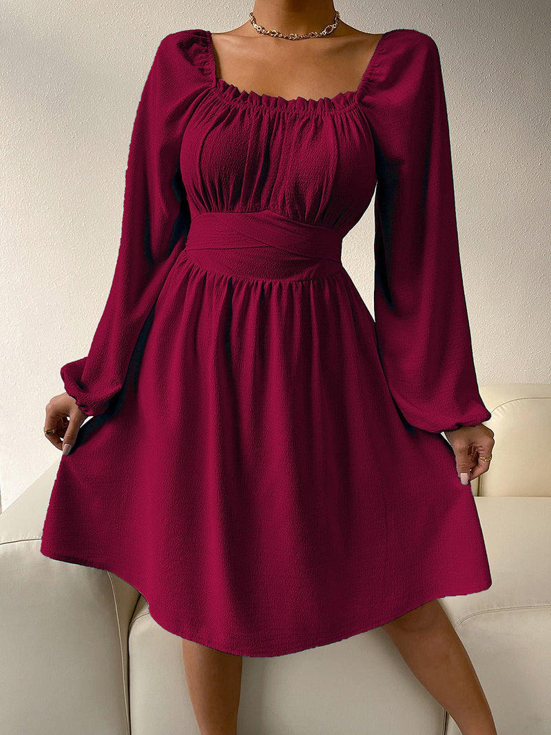 Women's Dresses Square Neck Long Sleeve High Waist Dress