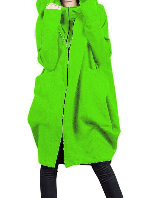 Women's Hoodies Fake Two Loose Solid Color Mid Long Hoodie