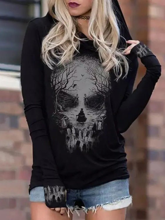 Women's Hoodies Skull Print Long Sleeve Hoodie