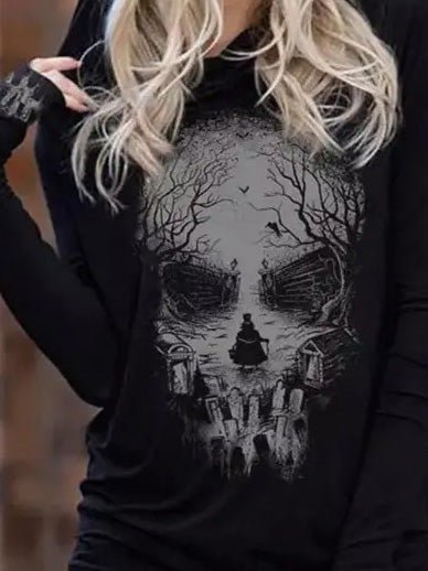 Women's Hoodies Skull Print Long Sleeve Hoodie