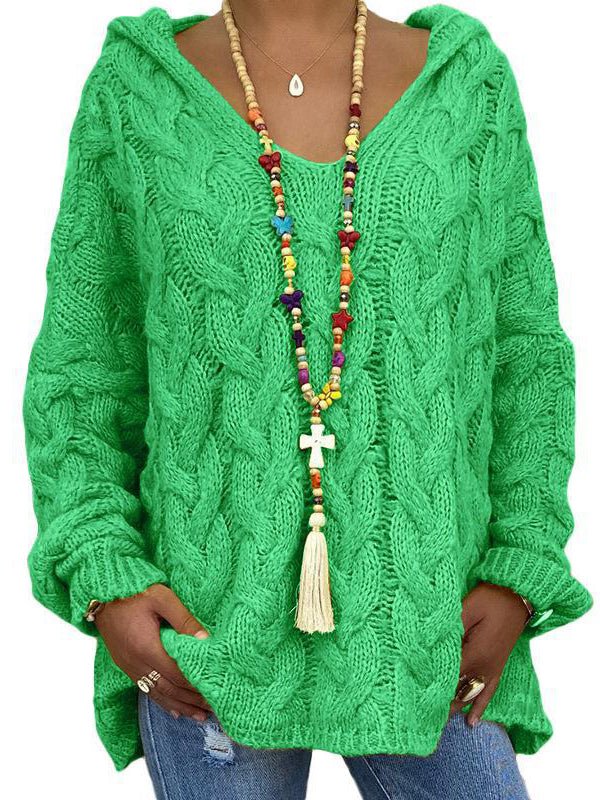 Women's Hoodies Solid Color Twist Knitted Hoodie