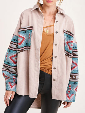 Women's Jackets Panel Long Sleeve Printed Corduroy Jacket