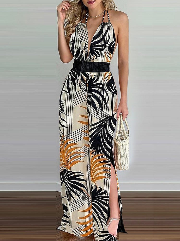 Women's Jumpsuits Digital Printing Color Sleeveless Jumpsuit