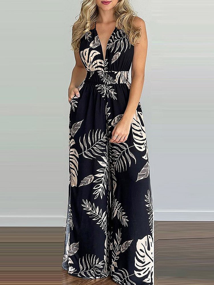 Women's Jumpsuits Digital Printing Color Sleeveless Jumpsuit