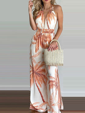 Women's Jumpsuits Digital Printing Color Sleeveless Jumpsuit