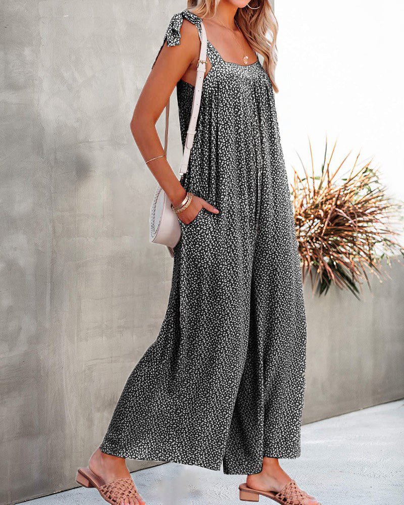 Women's Jumpsuits Loose Print Lace-Up Sleeveless Wide-Leg Jumpsuit