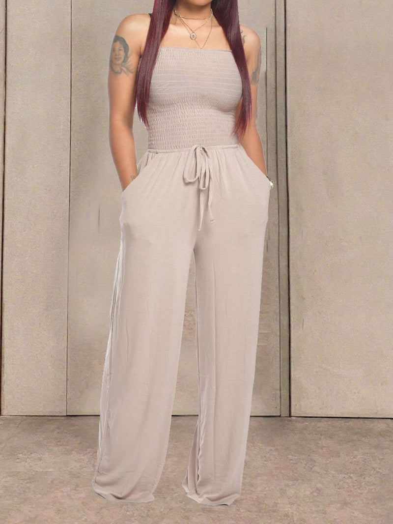 Women's Jumpsuits One-Shoulder Pocket Wide-Leg Jumpsuit