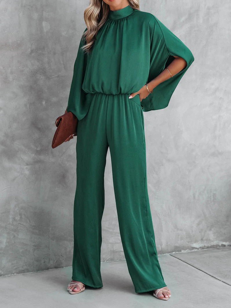 Women's Jumpsuits Solid Elastic Waist Doll Sleeve Casual Jumpsuit