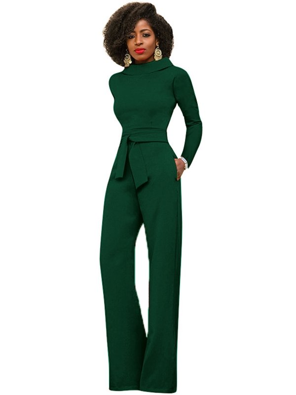 Women's Jumpsuits Solid Fitted Strap Flared Jumpsuit