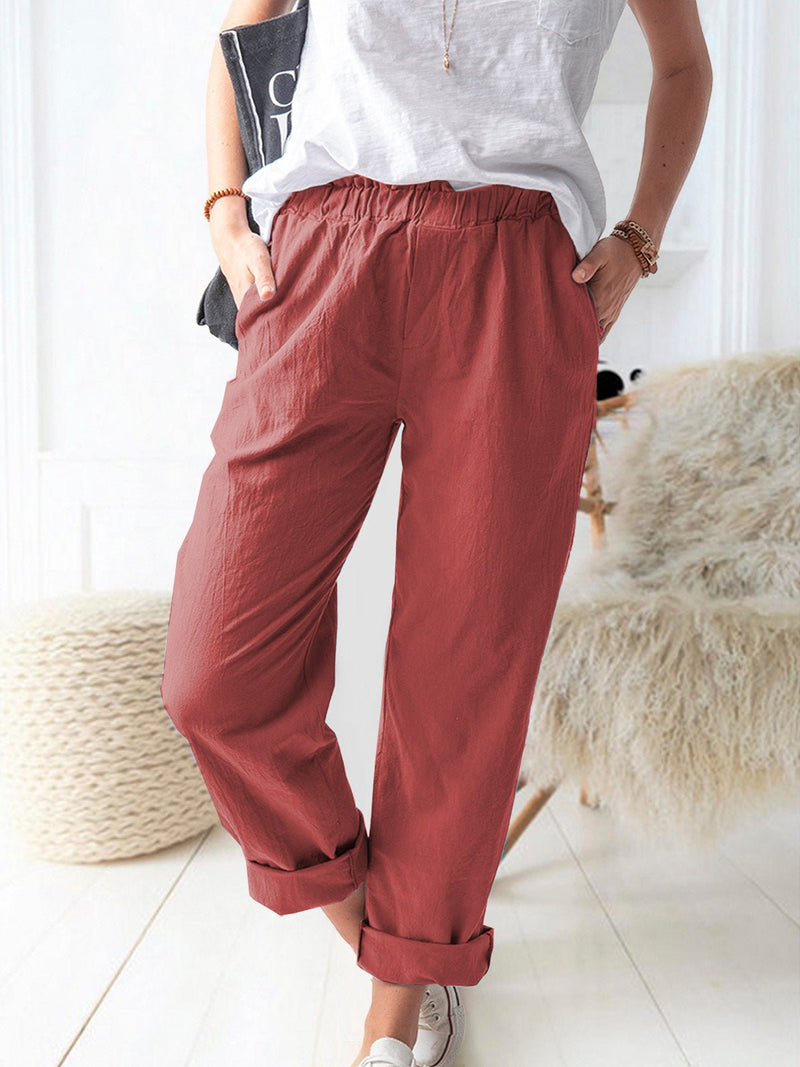 Women's Pants Casual Solid Elastic Waist Pocket Straight Pants