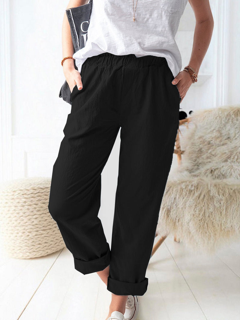 Women's Pants Casual Solid Elastic Waist Pocket Straight Pants