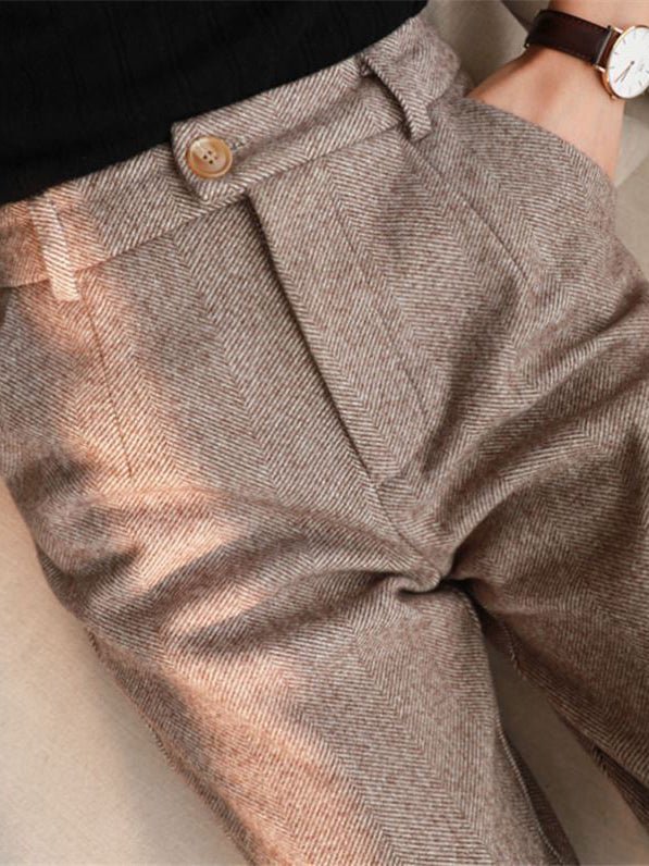 Women's Pants High Waist Pocket Wool Harem Pants