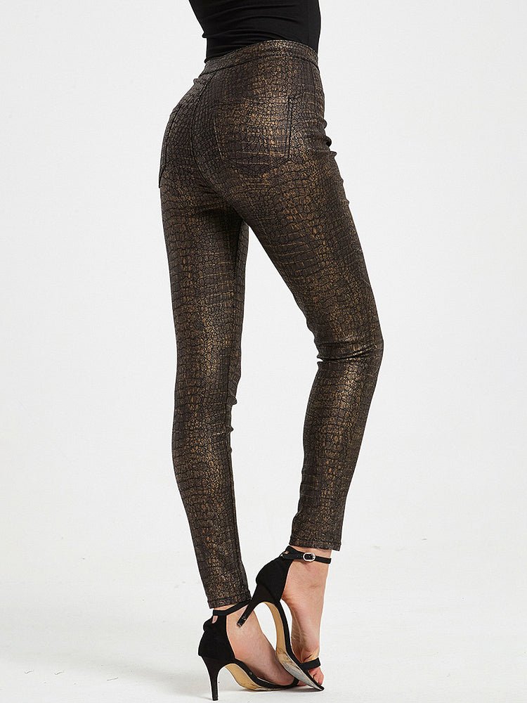 Women's Pants High Waist PU Leather Crocodile Print Pants