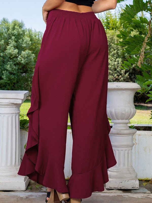 Women's Pants Solid Color Ruffle Loose Casual Wide Leg Pants