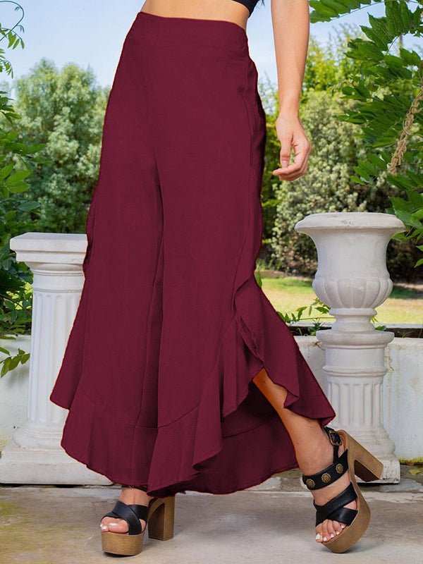 Women's Pants Solid Color Ruffle Loose Casual Wide Leg Pants