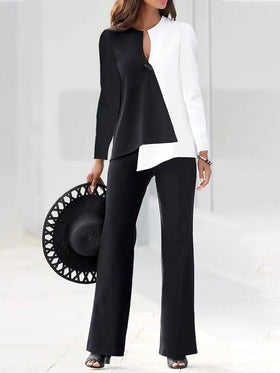 Women's Sets Casual Loose Color Blocking Long Sleeve Set