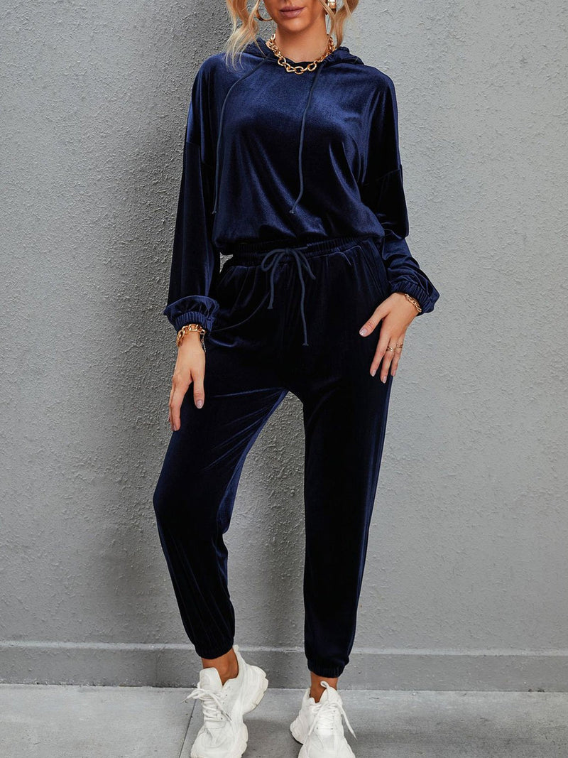 Women's Sets Solid Color Gold Velvet Long Sleeve Casual Set