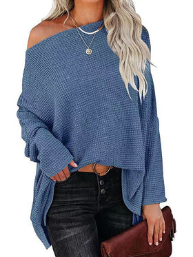 Women's Sweaters Casual Off Shoulder Knitting Pullover Long Sleeve Sweater