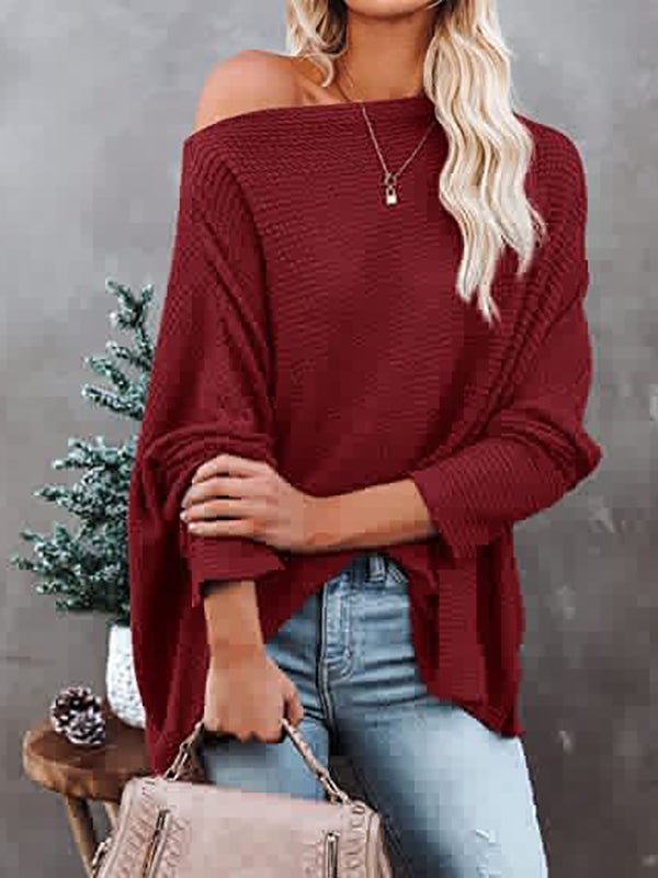 Women's Sweaters Casual Off Shoulder Knitting Pullover Long Sleeve Sweater
