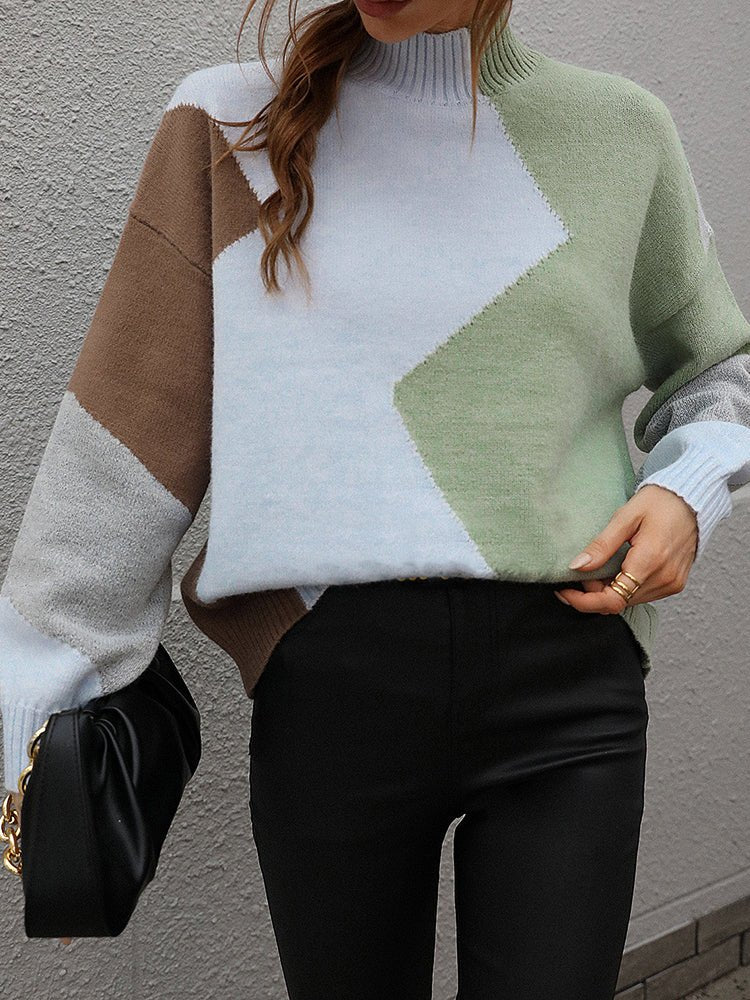 Women's Sweaters Colorblock Crew Neck Knitted Sweater