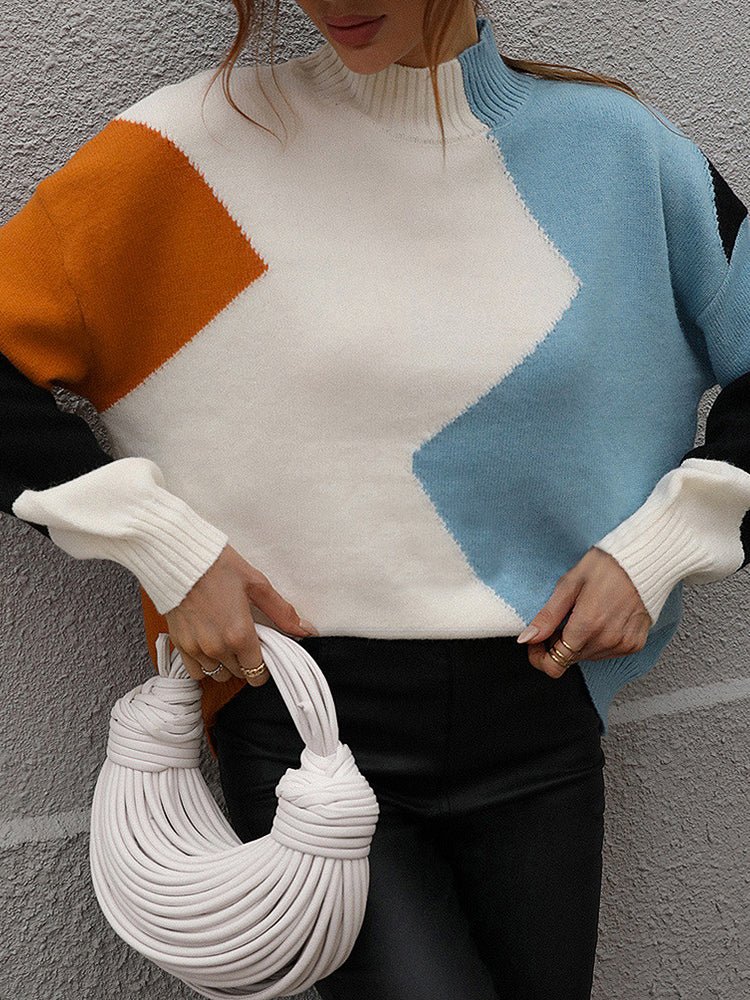 Women's Sweaters Colorblock Crew Neck Knitted Sweater