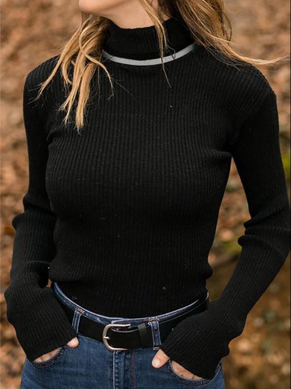 Women's Sweaters Solid Turtleneck Long Sleeve Slim Knitted Sweater