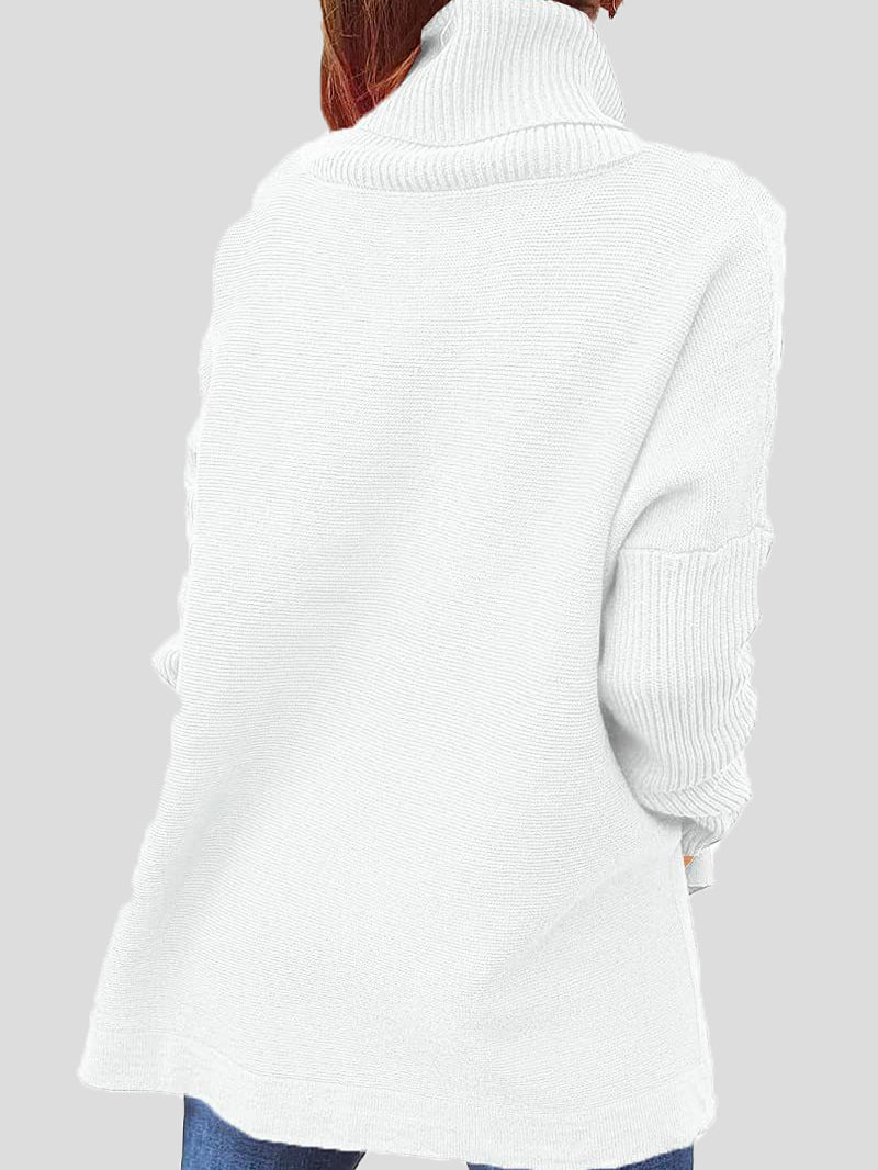 Women's Sweaters Solid Turtleneck Split Sweater