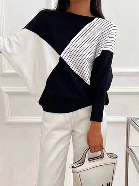 Women's Sweaters Strip Pattern Splicing Knitted Sweater