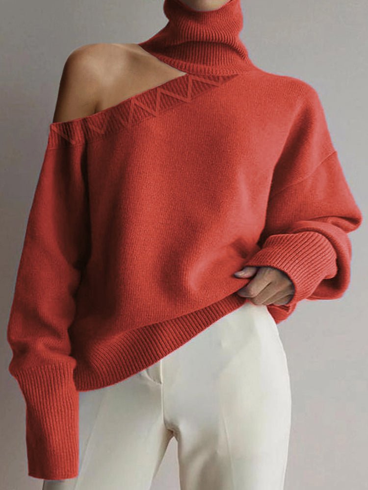 Women's Sweaters Turtleneck Solid Irregular Sweater