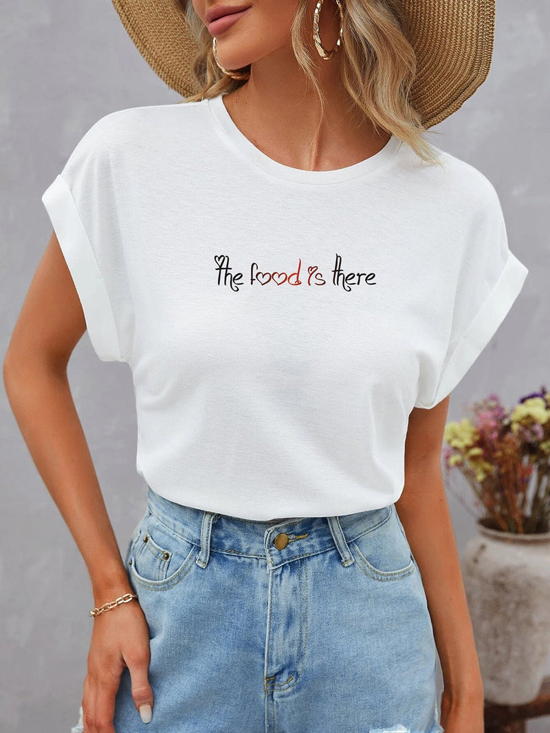 Women's T-Shirts Dolman Short Sleeve Round Neck Words Print T-Shirt